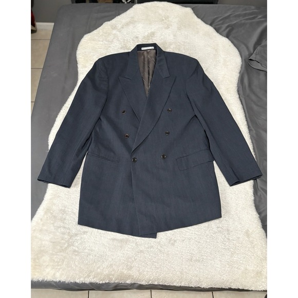 Hugo Boss Mens Double Breast Blue Wool‎ Sport Blazer Jacket Size 42L Business